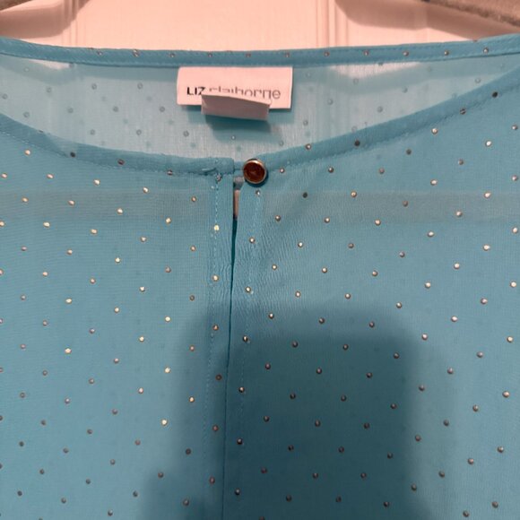 Liz Claiborne Teal w/gold specs Overlay Top Shirt Size Large - Picture 3 of 5